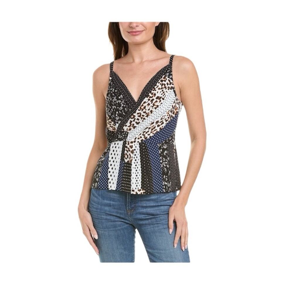 CAbi Crossover Cami Multi Print Tank Cheetah Floral Peplum Top Black Navy Size 6